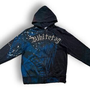 Hella Rare Men's Grunge Gothic Affliction Type Whitetag Hoodie Size ~M 21x26